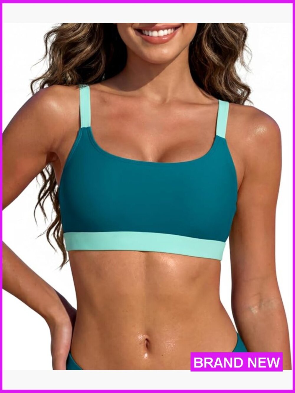 Swim Bra Bikini Top Padded Crop Swimsuit Sporty Classic Adjustable Straps
